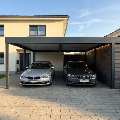 Beispiel eines geräumigen Aluminium-Doppelcarports